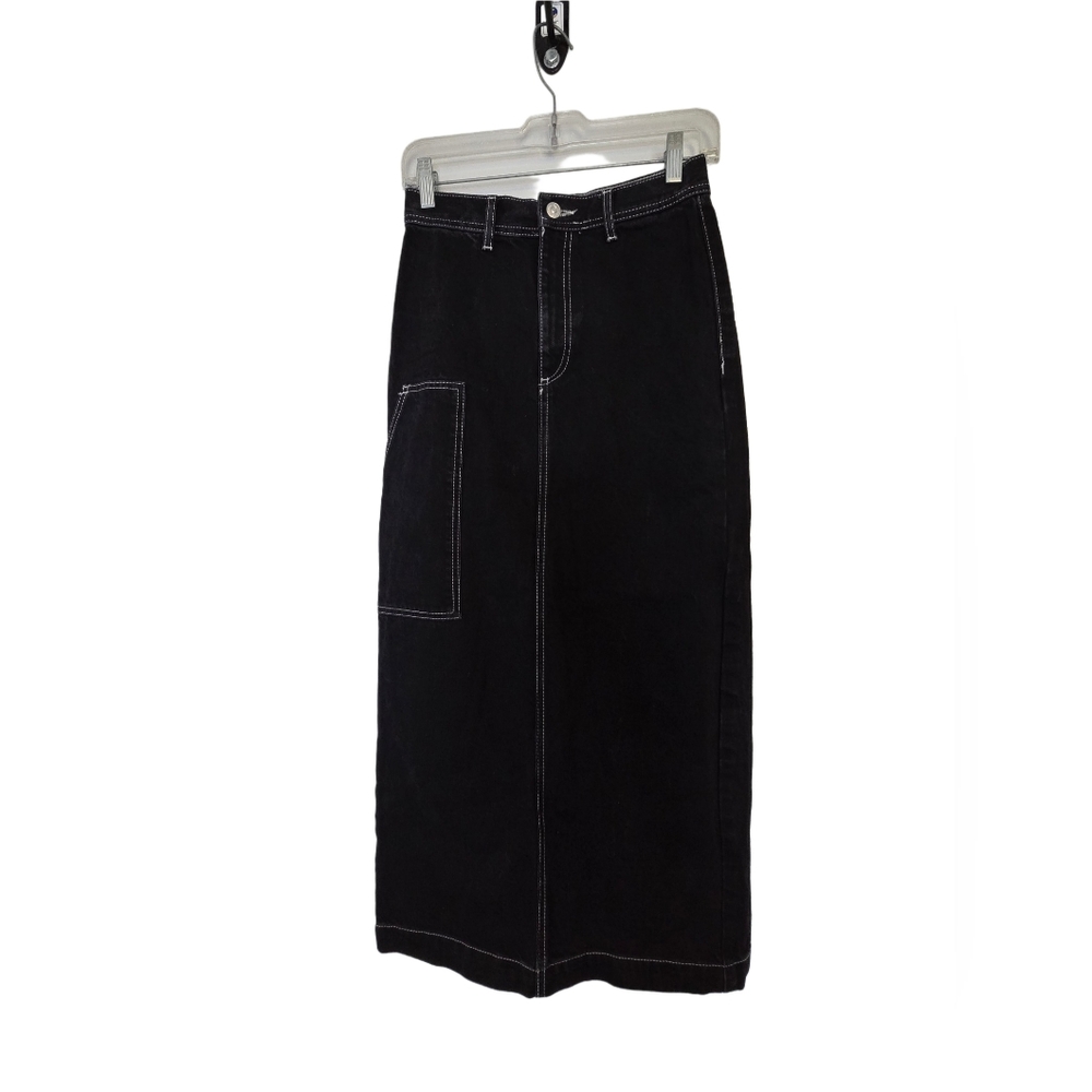 Zara Black Maxi Skirt with Contrast Stitching